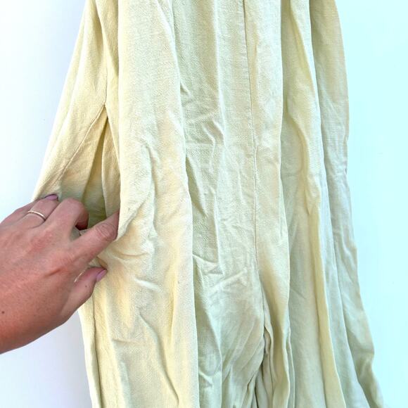 Ali Golden Elastic Jumper Jumpsuit Linen Yellow Citron Wide Leg Alienates Large - Picture 4 of 9